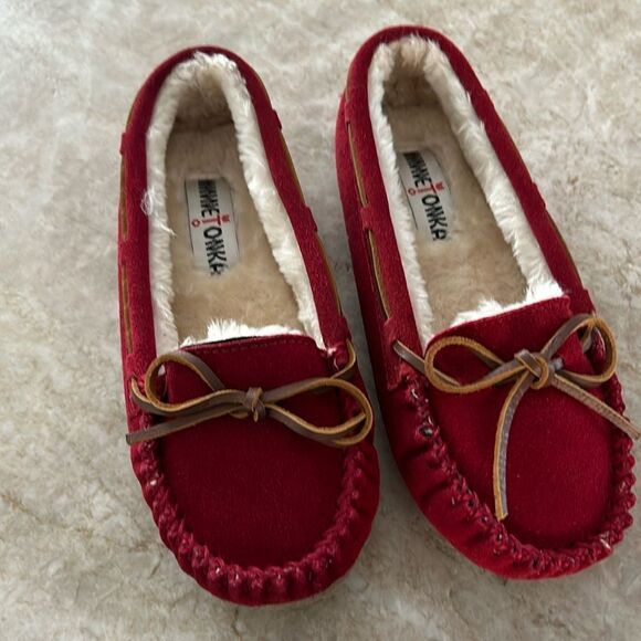 Minnetonka Red Suede Moccasins - Picture 1 of 6